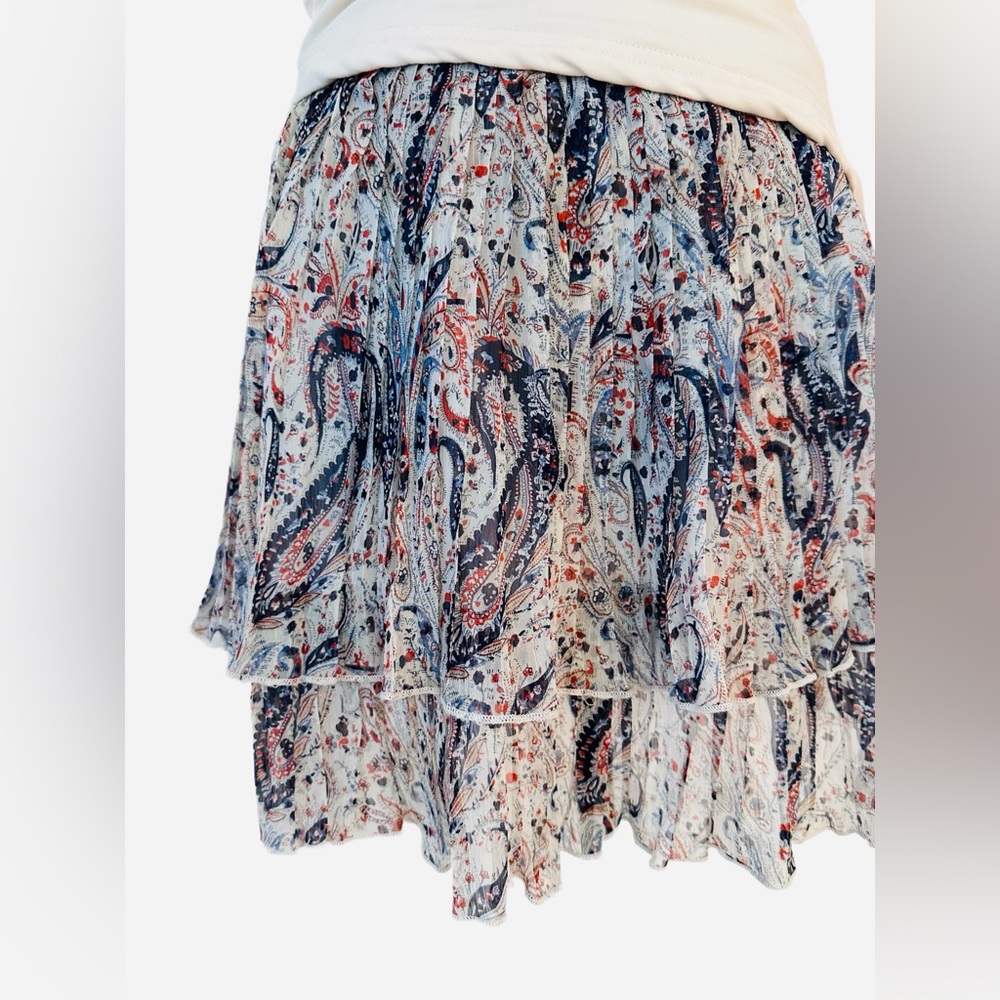THE KORNER ~ Multi-Colored Paisley Print Ruffled Tier Pleated Skirt size 02 - Picture 7 of 8